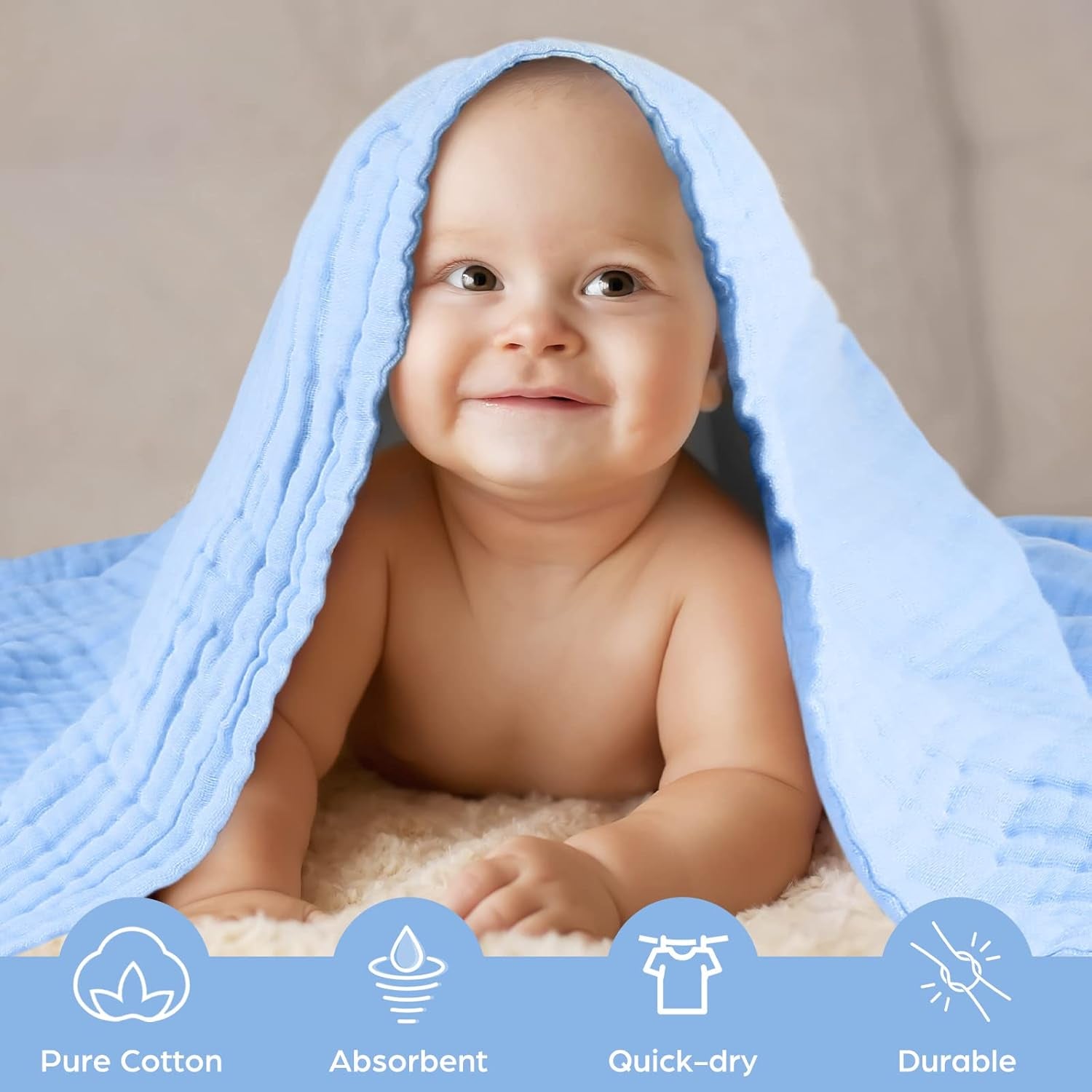 Baby Muslin Bath Towels, Super Soft Cotton Receiving Blanket for Baby'S Delicate Skin,2Pack 41.3 X41.3 Inches Swaddle Blanket for Newborns Toddlers Boy Girl,Baby Registry as Shower