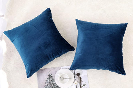 Decorative Throw Pillow Covers Velvet 18X18 Inch Pack of 2 Blue Cushion Covers Soft for Couch Sofa Bedroom Living Room Outdoor