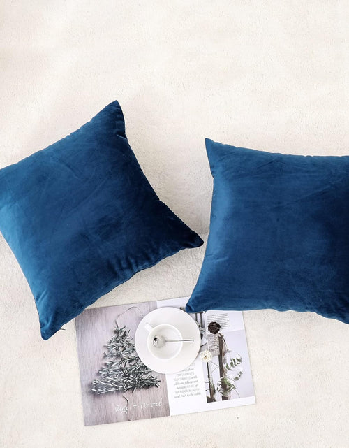 Load image into Gallery viewer, Decorative Throw Pillow Covers Velvet 18X18 Inch Pack of 2 Blue Cushion Covers Soft for Couch Sofa Bedroom Living Room Outdoor
