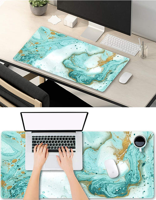 Load image into Gallery viewer, Extended Gaming Mouse Pad XXL  Large Keyboard Mat Long Mousepad Desk Decor Writing Pad Non Slip Rubber Base Stitched Edges for Work, Game, Office, Home, 35.1 X 15.7 In, Teal Turqoise Marble
