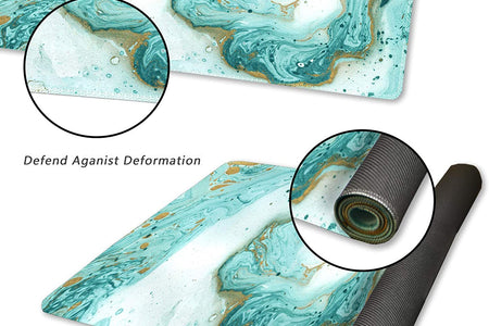 Extended Gaming Mouse Pad XXL  Large Keyboard Mat Long Mousepad Desk Decor Writing Pad Non Slip Rubber Base Stitched Edges for Work, Game, Office, Home, 35.1 X 15.7 In, Teal Turqoise Marble