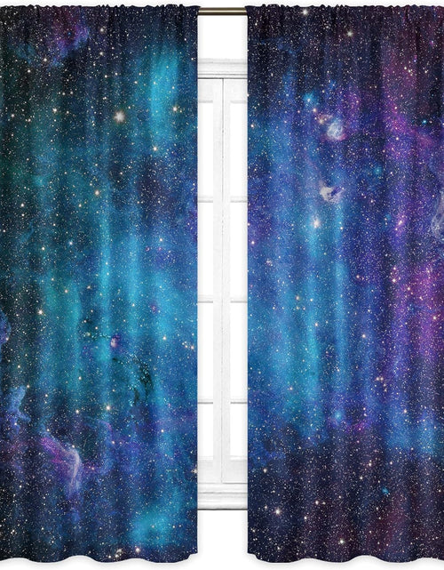 Load image into Gallery viewer, Kids Galaxy Outer Space Nebula Curtains 42W X 63L Inch Rod Pocket Blue Universe Planets Boys Girls Constellation Fantasy Starry Stars Trippy Bedroom Living Room Window Drapes Fabric 2 Panels
