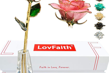 24K Gold Dipped Real Rose with Crystal Stand, Anniversary Valentines Day Romantic Gift for Her Wife Mom