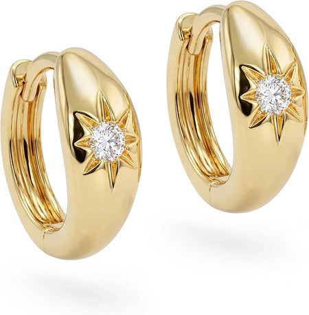 18K Gold Plated Huggie Earrings with Shining Cubic Zriconia Geometry Beads Star Hoop Earrings for Women