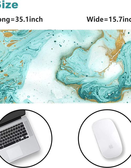 Load image into Gallery viewer, Extended Gaming Mouse Pad XXL  Large Keyboard Mat Long Mousepad Desk Decor Writing Pad Non Slip Rubber Base Stitched Edges for Work, Game, Office, Home, 35.1 X 15.7 In, Teal Turqoise Marble
