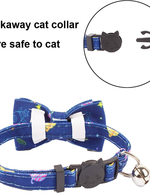 Load image into Gallery viewer, Cat Collar Breakaway with Cute Bow Tie Bell - 2 Pack Kitten Collar with Removable Bowtie Universe Dinosaur Pattern Cat Bowtie Collar for Cat Kitten (Dinosaur &amp; Universe)
