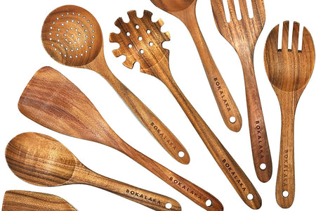 Wooden Spoons for Cooking, Teak Wooden Kitchen Utensils Set Wooden Cooking Utensils 8Pcs Wooden Spatulas Wooden Utensils for Cooking