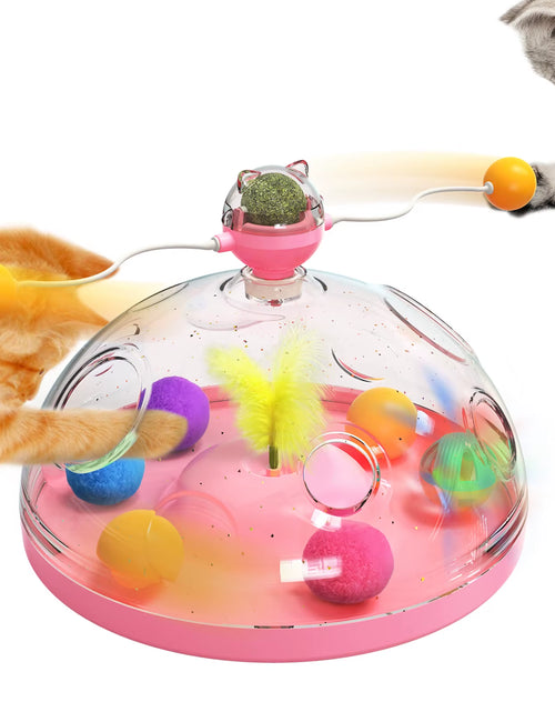 Load image into Gallery viewer, Cat Puzzle Toys Indoor for Kitten Interactive Games Spinning Track Balls &amp; Feather Teaser Toy Stimulation Brain Treasure Chest
