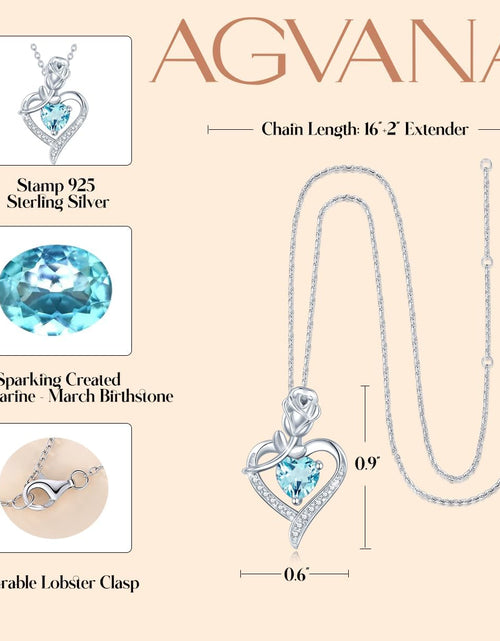 Load image into Gallery viewer, Fine Jewelry Valentines Day Gifts for Her Birthstone Necklace for Women Sterling Silver Genuine or Created Gemstone Rose Flower Heart Pendant Necklace Anniversary Birthday Gifts for Girls Wife Mom
