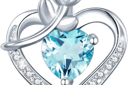 Fine Jewelry Valentines Day Gifts for Her Birthstone Necklace for Women Sterling Silver Genuine or Created Gemstone Rose Flower Heart Pendant Necklace Anniversary Birthday Gifts for Girls Wife Mom