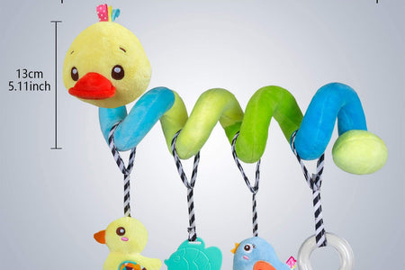 Car Seat Toys, Baby Activity Spiral Plush Toys for Stroller Bar Accessories, Crib Toys with Bell for Boy or Girl, Hangings Rattle Toy with Squeaky (Yellow-Duck)