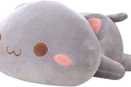 Cat Stuffed Animals, Soft Cat Plush Pillow Kitten Stuffed Animal Toy Gifts for Kids (Grey round Eyes, 19.6")