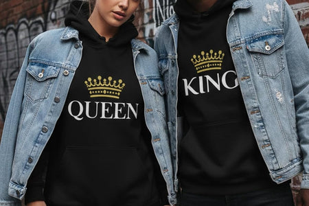 King and Queen Valentines Day Outfit His and Hers Matching Hoodies for Couples