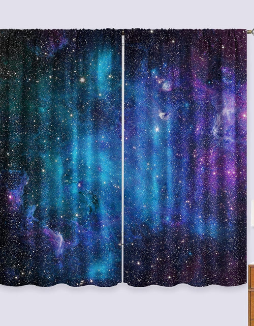 Load image into Gallery viewer, Kids Galaxy Outer Space Nebula Curtains 42W X 63L Inch Rod Pocket Blue Universe Planets Boys Girls Constellation Fantasy Starry Stars Trippy Bedroom Living Room Window Drapes Fabric 2 Panels
