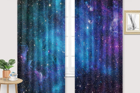 Kids Galaxy Outer Space Nebula Curtains 42W X 63L Inch Rod Pocket Blue Universe Planets Boys Girls Constellation Fantasy Starry Stars Trippy Bedroom Living Room Window Drapes Fabric 2 Panels