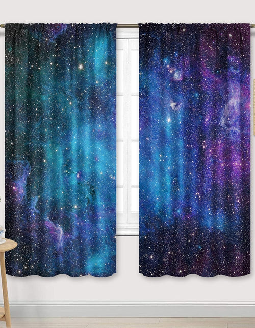 Load image into Gallery viewer, Kids Galaxy Outer Space Nebula Curtains 42W X 63L Inch Rod Pocket Blue Universe Planets Boys Girls Constellation Fantasy Starry Stars Trippy Bedroom Living Room Window Drapes Fabric 2 Panels
