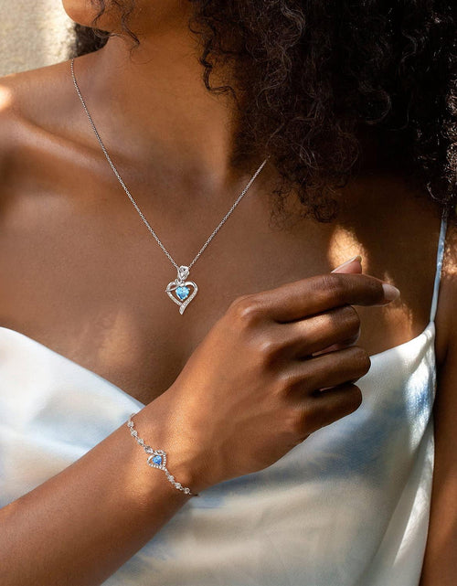 Load image into Gallery viewer, Fine Jewelry Valentines Day Gifts for Her Birthstone Necklace for Women Sterling Silver Genuine or Created Gemstone Rose Flower Heart Pendant Necklace Anniversary Birthday Gifts for Girls Wife Mom
