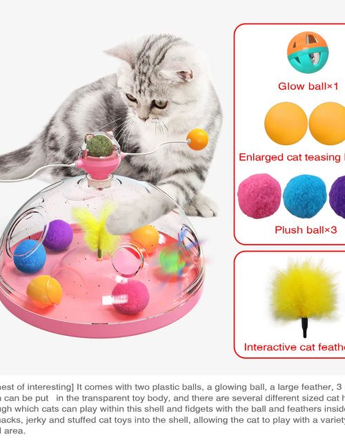 Load image into Gallery viewer, Cat Puzzle Toys Indoor for Kitten Interactive Games Spinning Track Balls &amp; Feather Teaser Toy Stimulation Brain Treasure Chest
