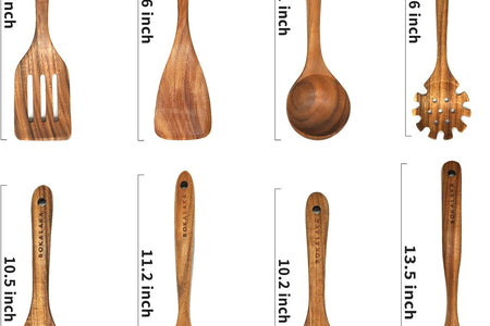 Wooden Spoons for Cooking, Teak Wooden Kitchen Utensils Set Wooden Cooking Utensils 8Pcs Wooden Spatulas Wooden Utensils for Cooking