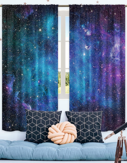 Load image into Gallery viewer, Kids Galaxy Outer Space Nebula Curtains 42W X 63L Inch Rod Pocket Blue Universe Planets Boys Girls Constellation Fantasy Starry Stars Trippy Bedroom Living Room Window Drapes Fabric 2 Panels
