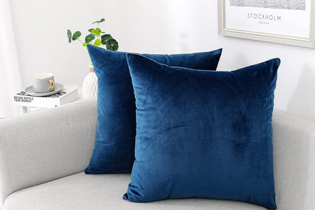 Decorative Throw Pillow Covers Velvet 18X18 Inch Pack of 2 Blue Cushion Covers Soft for Couch Sofa Bedroom Living Room Outdoor
