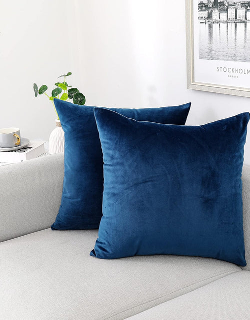 Load image into Gallery viewer, Decorative Throw Pillow Covers Velvet 18X18 Inch Pack of 2 Blue Cushion Covers Soft for Couch Sofa Bedroom Living Room Outdoor

